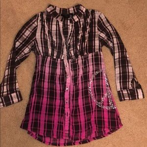 Girls sequin peace plaid tunic